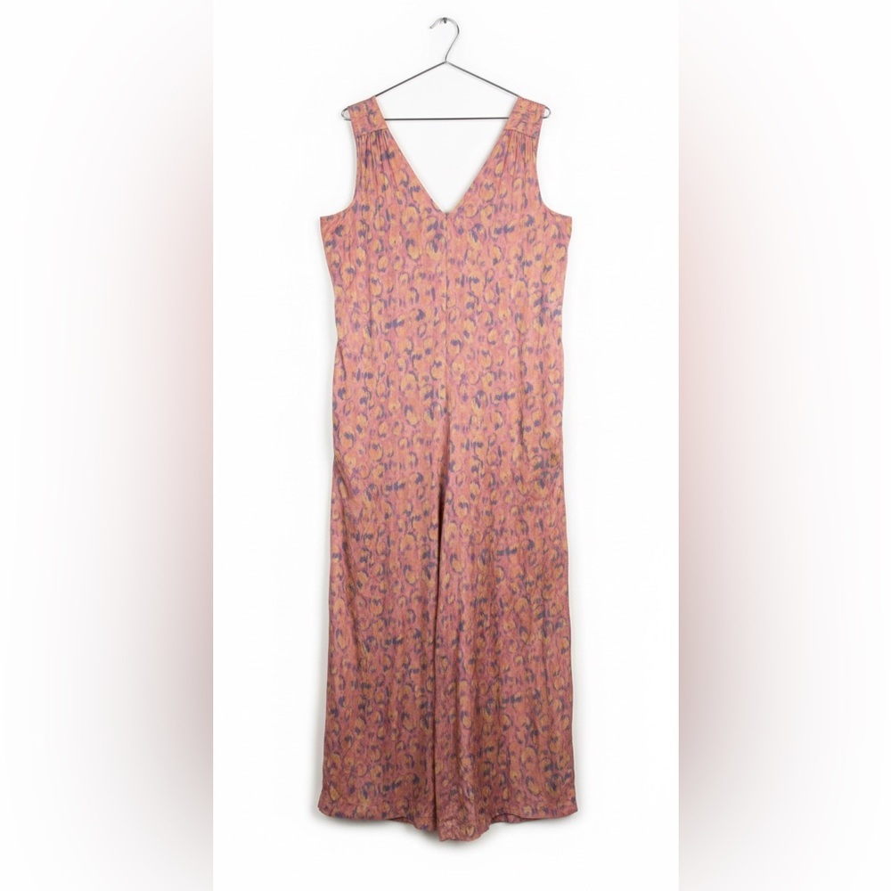 Anthropologie Daily Practice Jumpsuit Leopard Print V-Neck Wide Leg Pink/Yellow - Picture 2 of 10